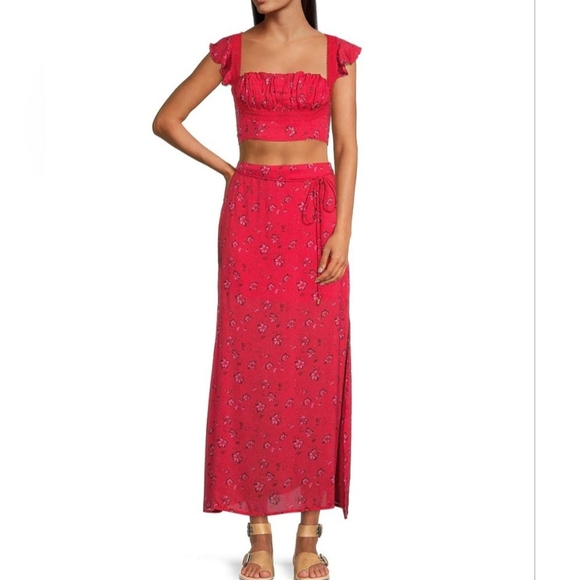 Free People Pants - Free People Bijou Square Neck Cap Sleeve Ruffle Shoulder Tie Back  Floral Dress